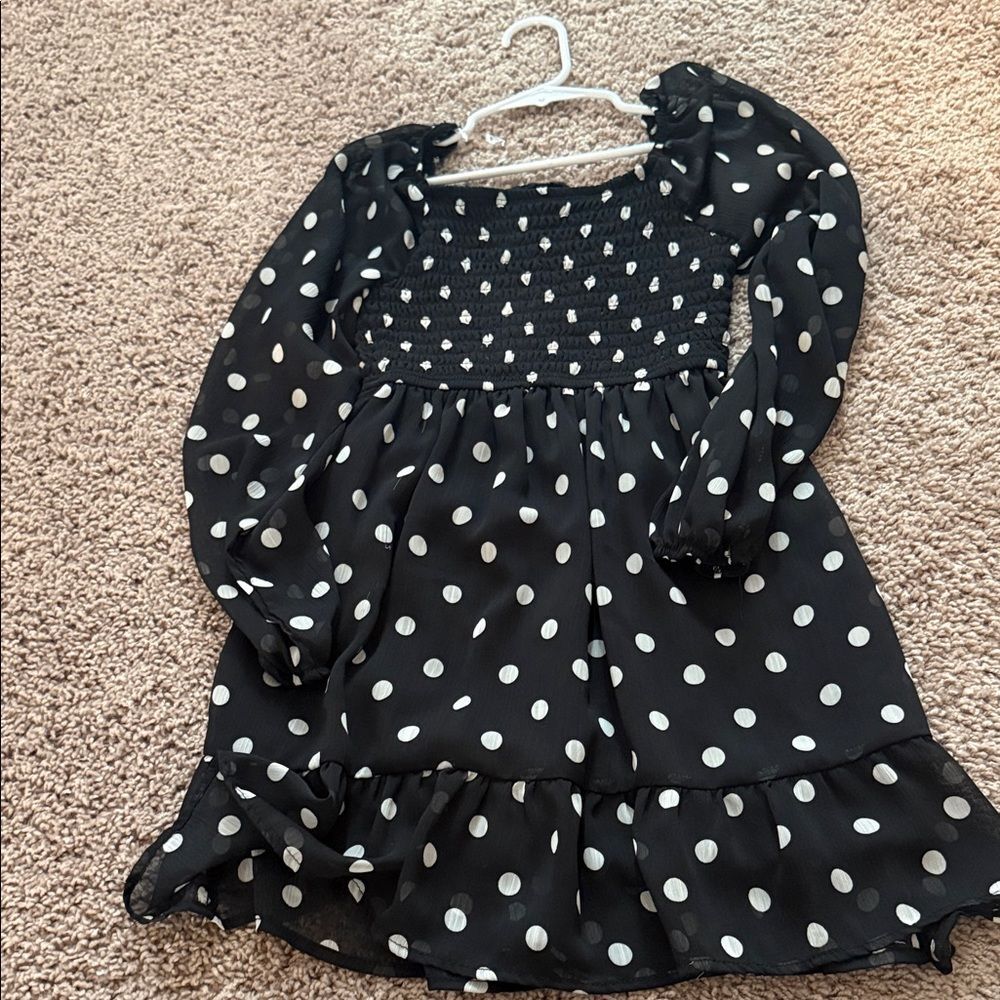 Art Class Black Dress with White Polka Dots